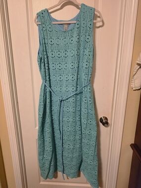 Catherines Aqua Crochet Midi Dress with Removable Tie
